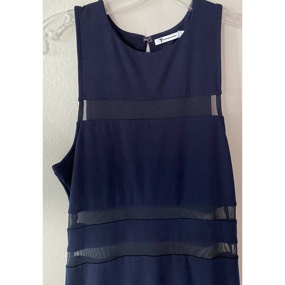T Alexander Wang Size Medium Navy Blue Dress Mesh Sheer Bodycon Stretch - Picture 3 of 6